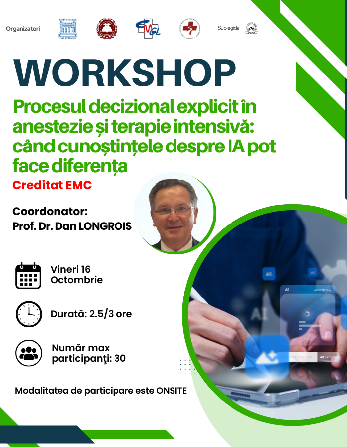 Workshop „Procesul decizional explicit în anestezie și terapie intensivă: când cunoștințele despre IA pot face diferența”
