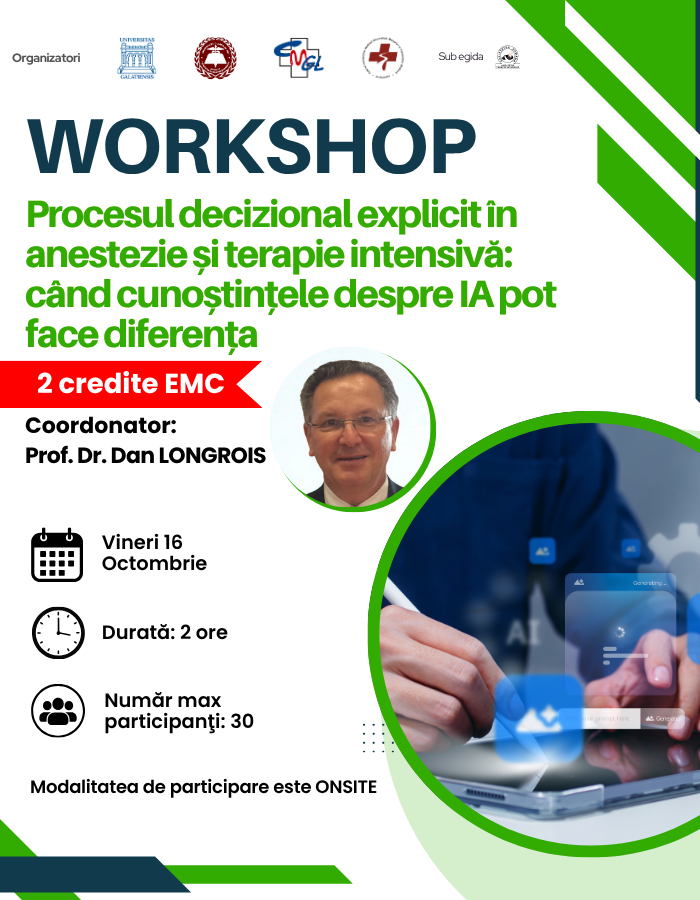 Workshop „Procesul decizional explicit în anestezie și terapie intensivă: când cunoștințele despre IA pot face diferența”